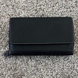 Genuine Leather Black Tri fold Zipper Wallet
